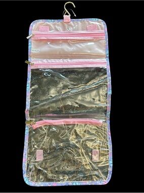 Hanging Organizer Roll Up Makeup Toiletry Travel Bag Clear Zippered Compartments